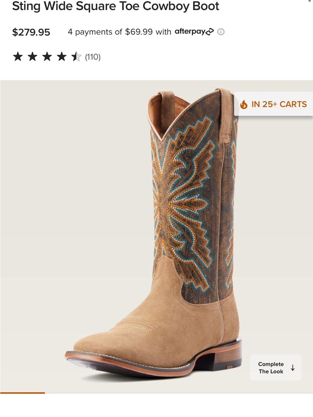 Wide Square Toe Cowboy Boot - Tan with Turquoise Stitching